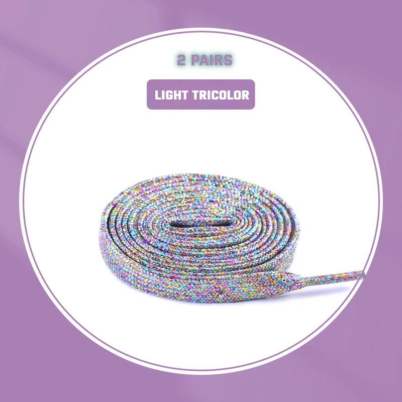 2 Pair Glitter White Shoelaces of Sneakers Colorful Shoelaces Metallic Shiny Gold Shoelace Silver Flat Shoe Laces Running Laces
