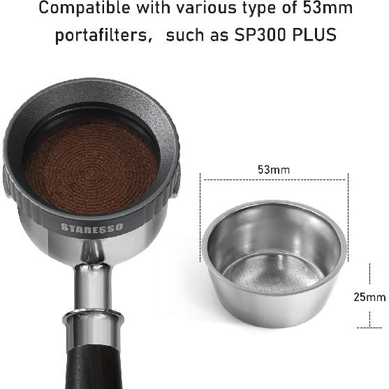 STARESSO Plus Accessory Filter Basket, 53mm 304 Stainless Steel Bottomless Portafilter Compatible with STARESSO Plus SP300 Portable Espresso Maker