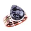 Натуральный Обсидиан Снежный Камень 925 Пробы Стерлинговое Серебро Двухцветное Кольцо Р.7.5US O5m29
