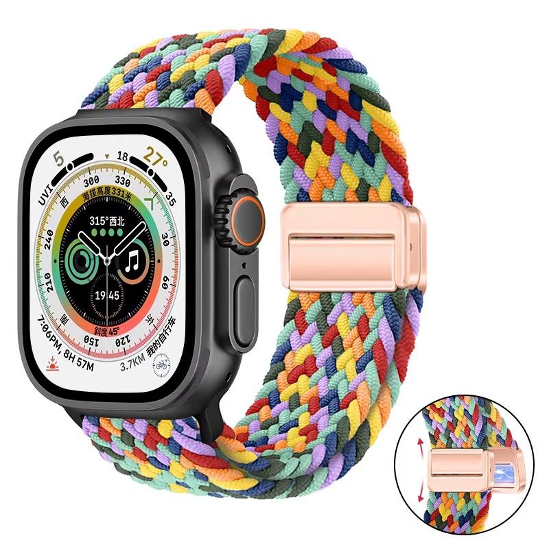 Плетеное нейлоновое петлевое ремешок для Apple Watch Ultra 3 2 49 мм 11 10 46 мм 42 мм 9 8 7 45/41 мм Магнитный ремешок iWatch 6 5 SE 44/40 мм Correa