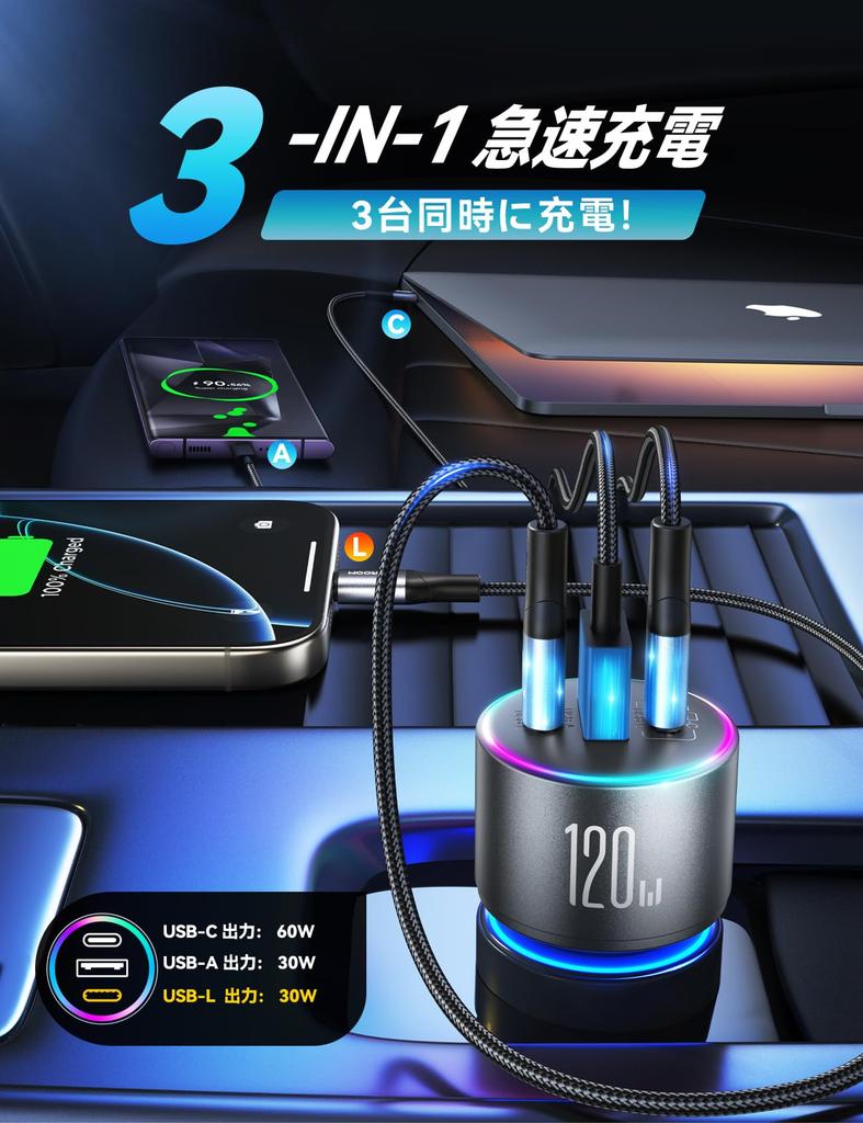 JOYROOM Разъем прикуривателя 120 Вт Двунаправленный Совместим со всеми iPhone Автомобильный прикуриватель Независимая множественная зарядка Совместимо с 3 устройствами