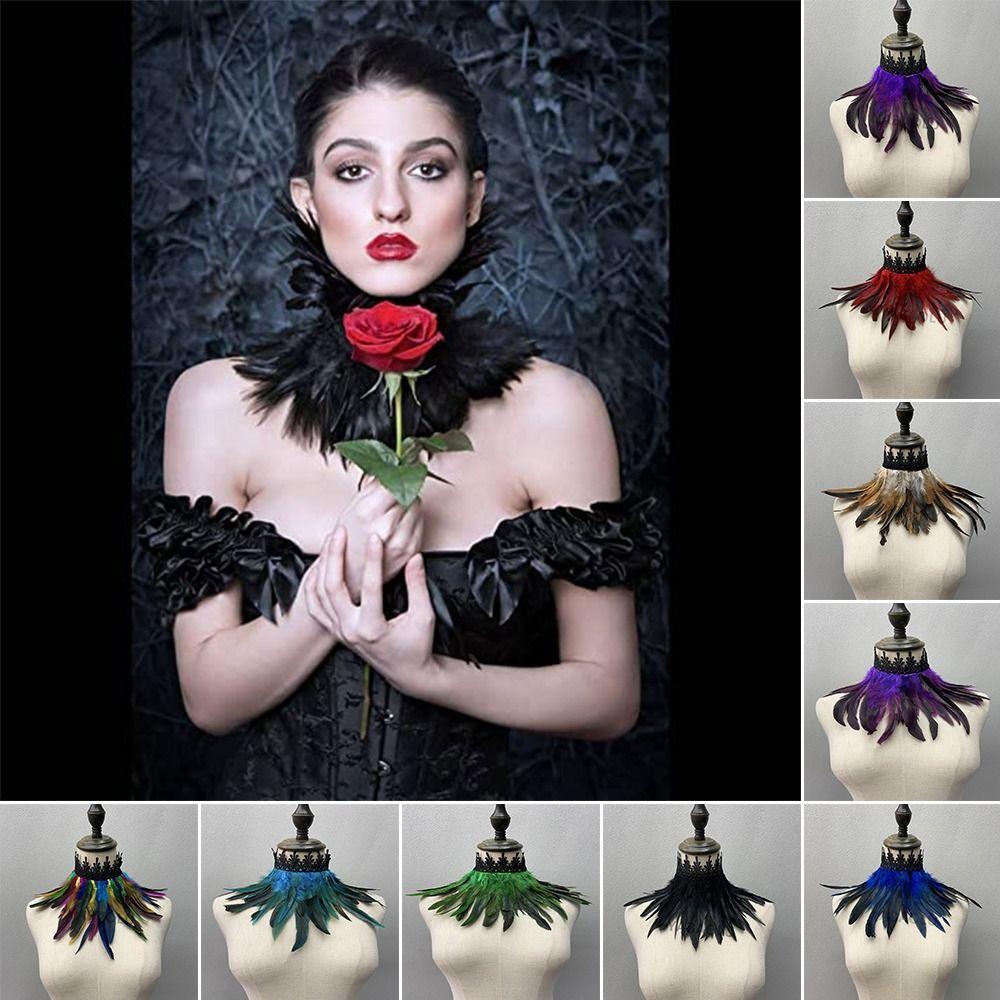Cosplay Women Sexy Natural Feather Feather Choker Lace Fake Collar Punk Cape Shawl