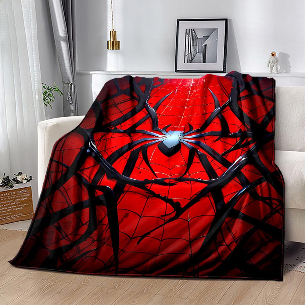 Black Spider On Red Background Flannel Blanket-Soft and Suitable for Sofas,Beds,Offices,Travel,All Seasons,Great Gift for Holidays and Birthdays.