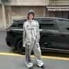 Unisex Streetwear Stand Collar Jacket With Distressed Skull Print Water Washed Casual Outerwear Fall
