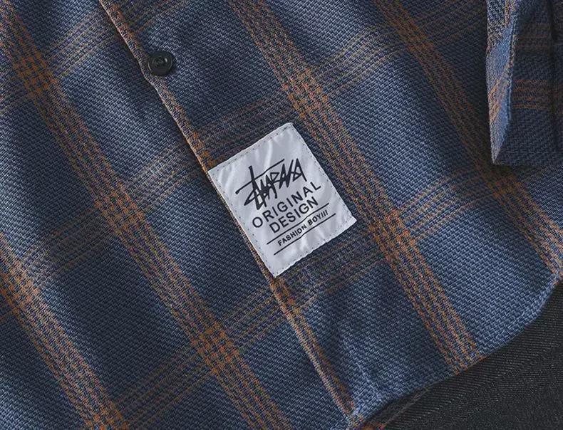 Рубашка унисекс с длинным рукавом в гонконгскую клетку: Модный, свободный крой, ретро-корейский стиль на все времена года