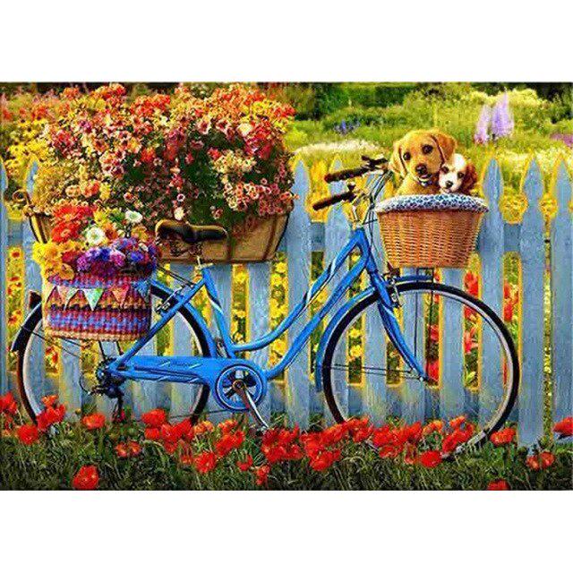Пейзаж DIY 5D алмазная живопись набор для вышивки крестом мозаика красивый розовый цветок велосипед Алмазная вышивка украшение дома подарок