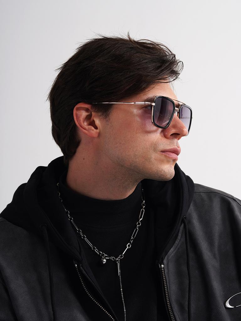 Ruiao Квадратные мужские дизайнерские солнцезащитные очки Металлическая оправа Градиентные Роскошные Очки UV400 Прямоугольные Авиаторы Солнцезащитные очки для мужчин