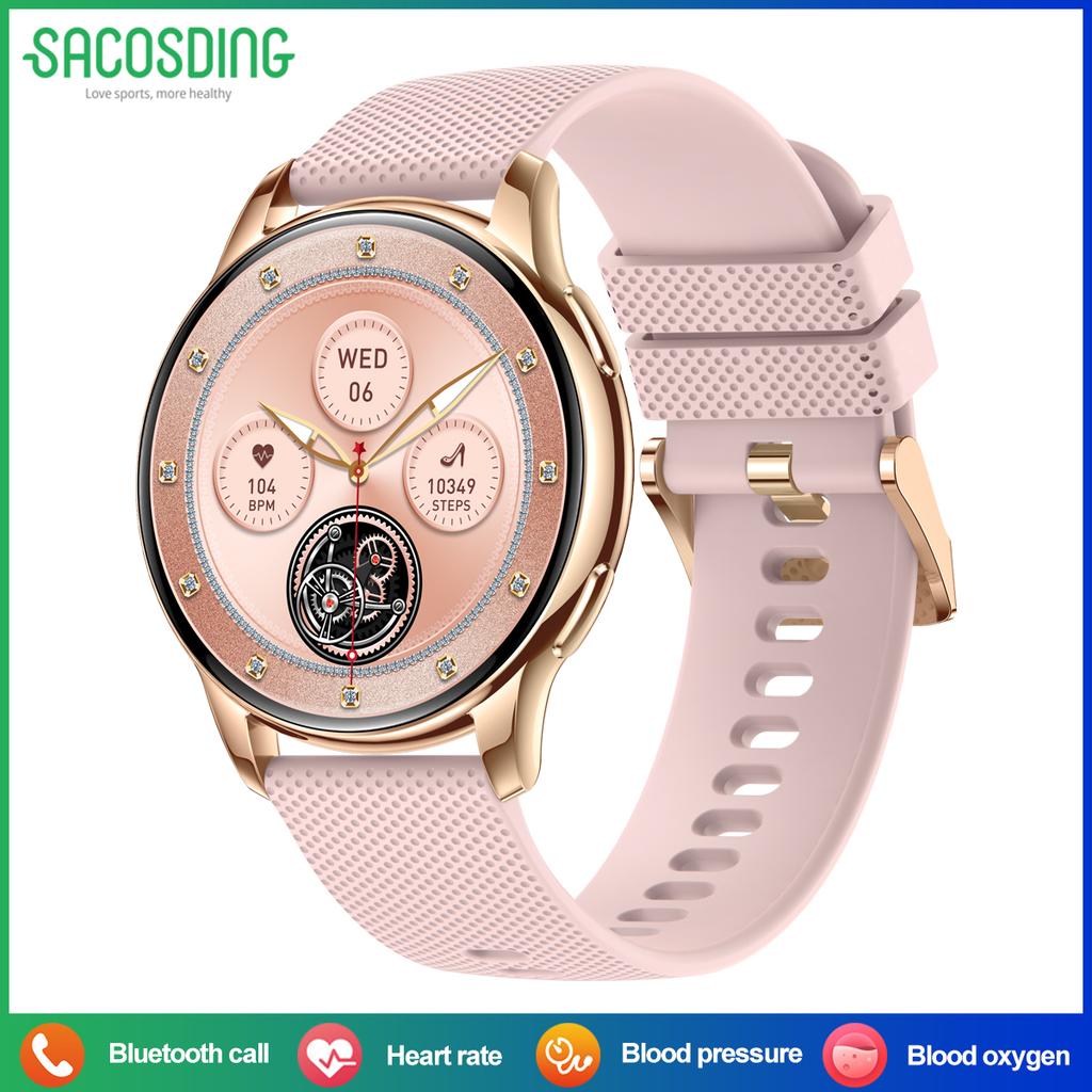 Умные часы SACOSDING для женщин(Ответить/позвонить), Фитнес-часы с монитором сердечного ритма/сна/SpO2, умные часы для Android/iPhone