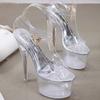 Босоножки на очень высоком каблуке-шпильке, женские прозрачные туфли с кристаллами, серия 181 для ночного клуба, каблук 17 см, платформа 10 см LFD