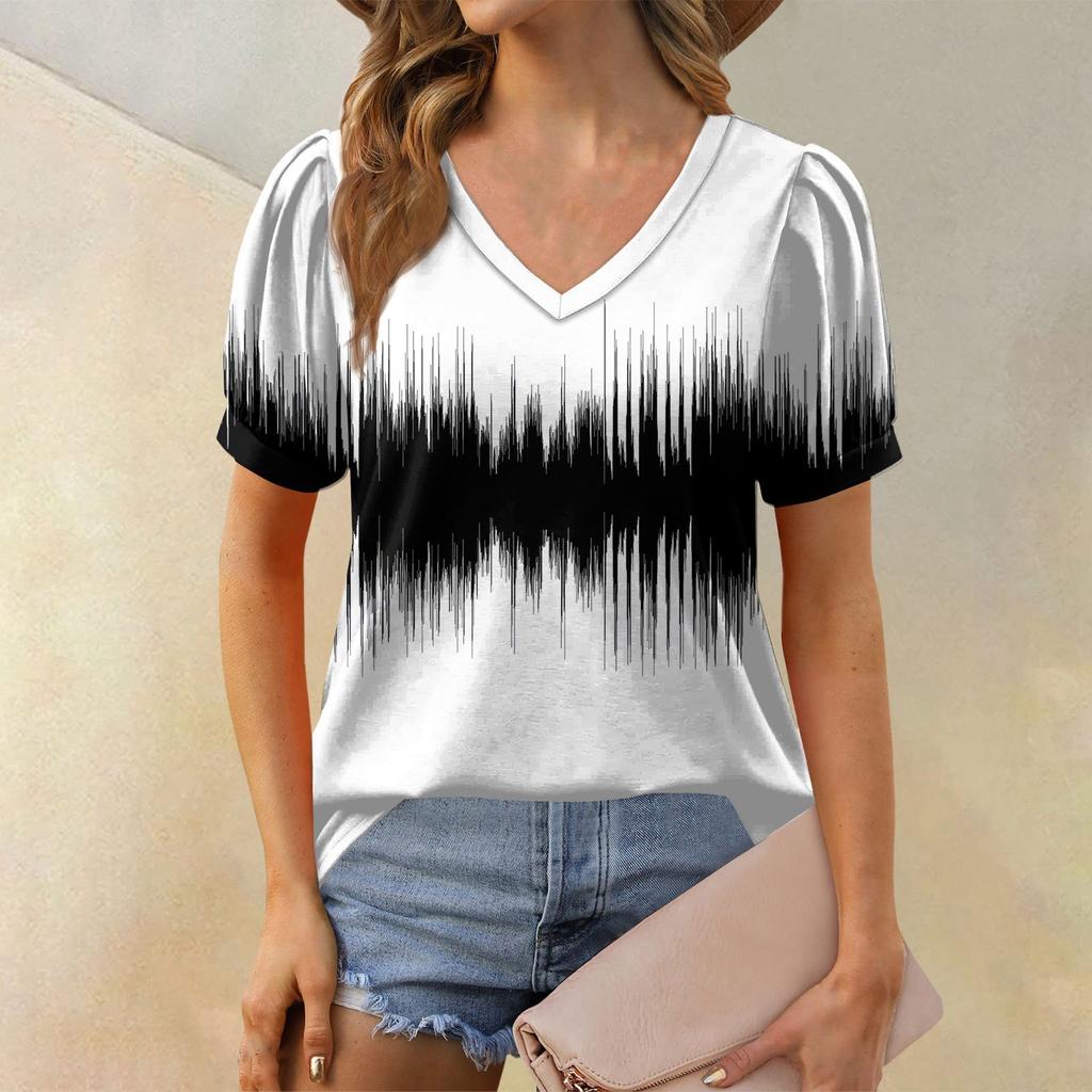 Женская модная футболка с коротким рукавом и V-образным вырезом, с принтом в стиле пэчворк, с цветными блоками, свободная повседневная футболка