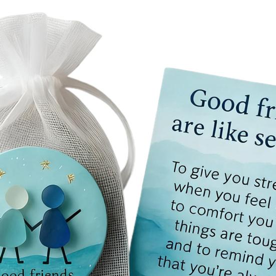 Хорошие друзья как морское стекло, памятный подарок, искусство из морского стекла, карманный жетон-обнимашка с карточкой, подарки дружбы для подруг