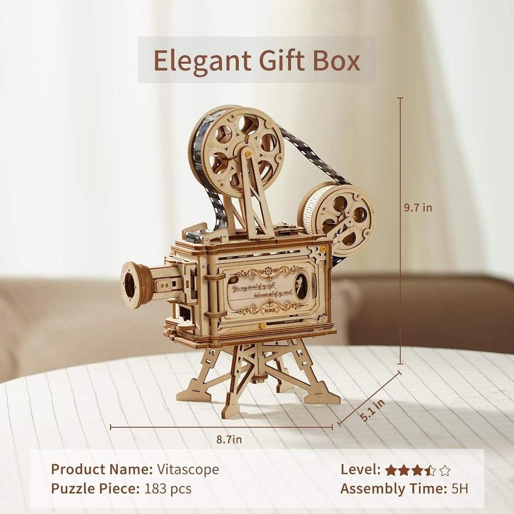 ROBOTIME ROKR Vitascope Movie Projector 3D Wooden Puzzle LK601
