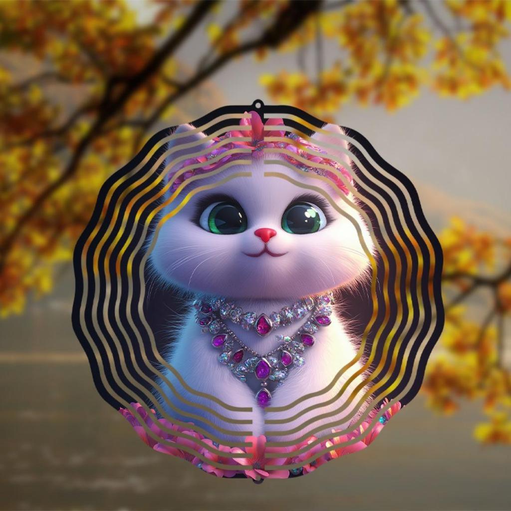 Металлический ветряной спиннер 10 дюймов с дизайном кошки и розовыми драгоценностями, вращающийся на 360° крюк для украшения балкона, сада, газона на открытом воздухе, весна, лето, осень