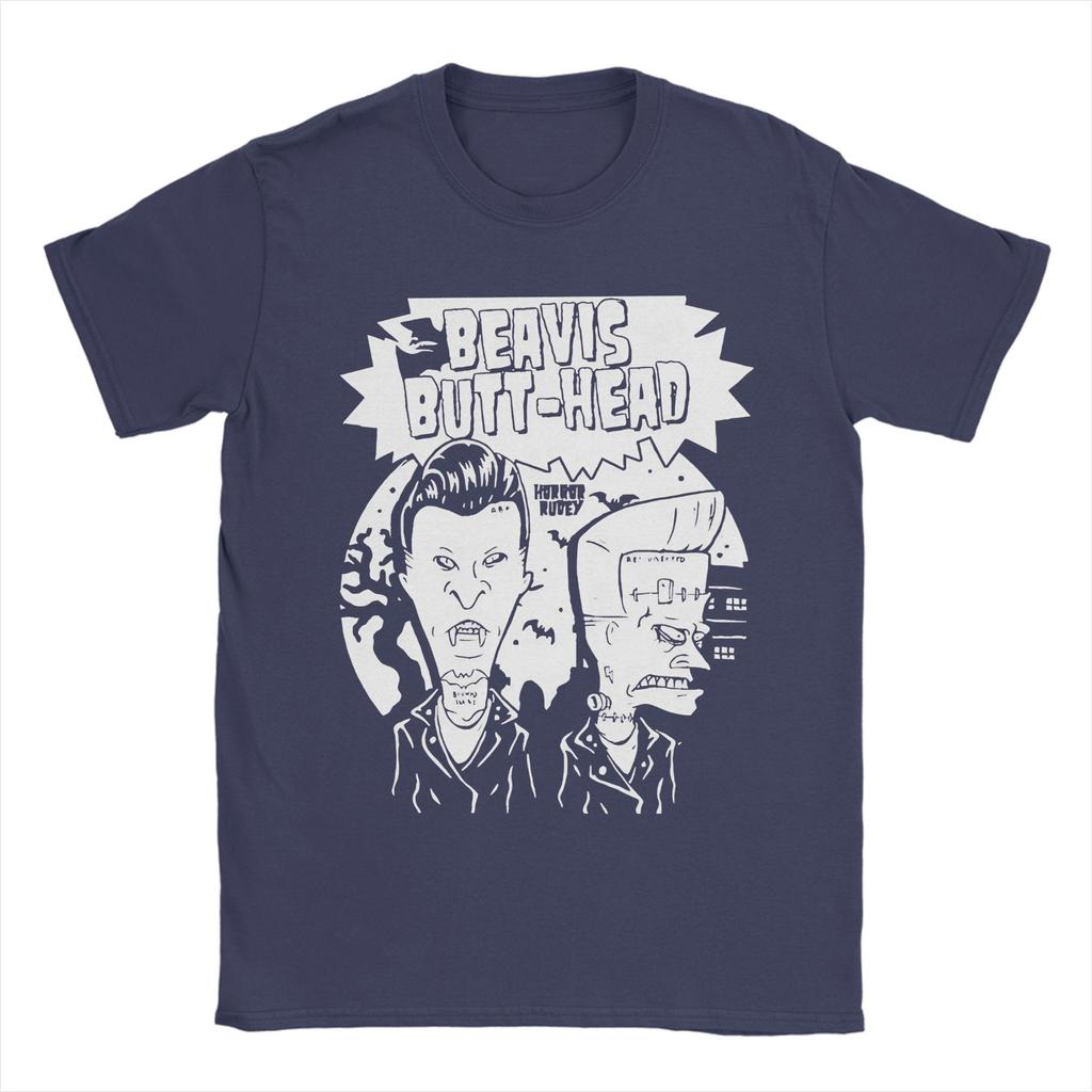 Hip Hop Beavis and Butthead horror black and white T Shirt Men Cotton Short Sleeve Round Neck Summer Clothing