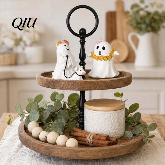Retro Halloween Decor Ghost Figurine, Spooky Resin Statue, Classic Decoration Tiered Tray for Indoor Outdoor Tabletop Decor, Durable