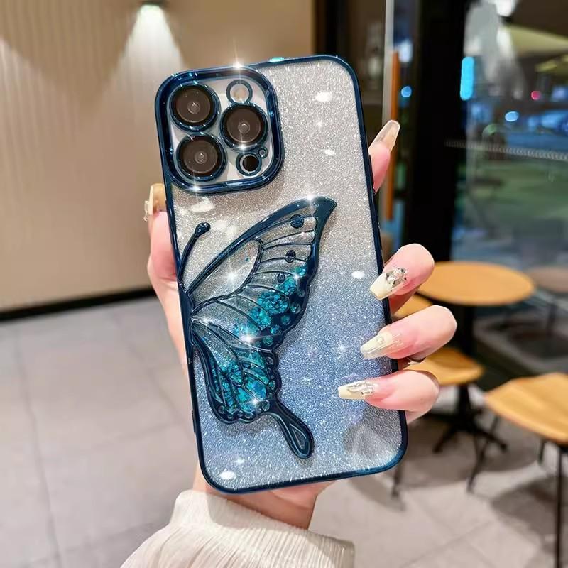 Чехол для телефона Quicksand Butterfly, применимый к Apple 16pro, с градиентным блестящим порошком, 15 цветов, с гальваническим покрытием, для iPhone 14, чехол с полной защитой