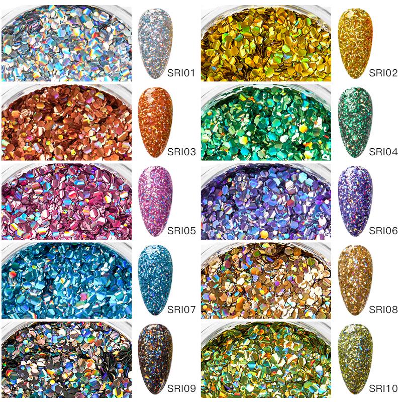 10 цветов блестящие хлопья для ногтей голографические круглые лазерные блестки порошок дизайн ногтей DIY украшения