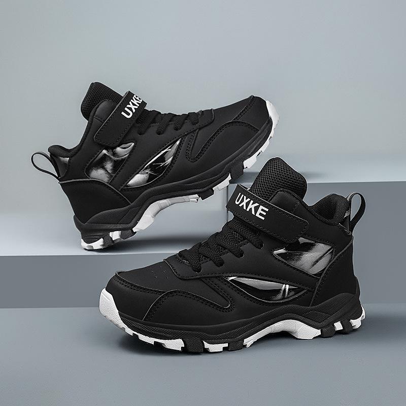 Детская спортивная обувь весна новая кожа износостойкая мальчики кроссовки с высоким верхом средних и больших размеров детская нескользящая амортизирующая повседневная обувь