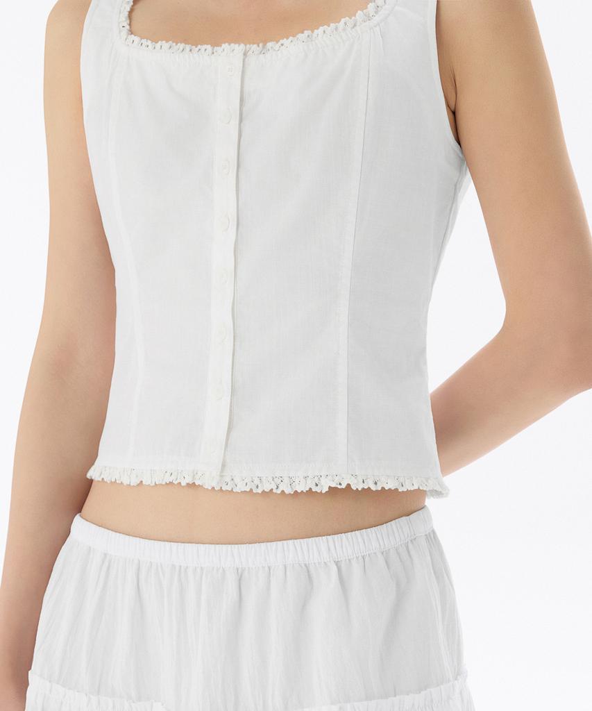 MUSINSA STANDARD WOMAN Women'S Lace Trim Button Sleeveless Top [White]