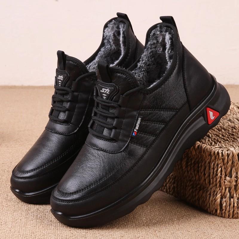 Men's Winter Waterproof Cotton Shoes, Plush Lined, Non-Slip Soft Sole for Comfort and Warmth
