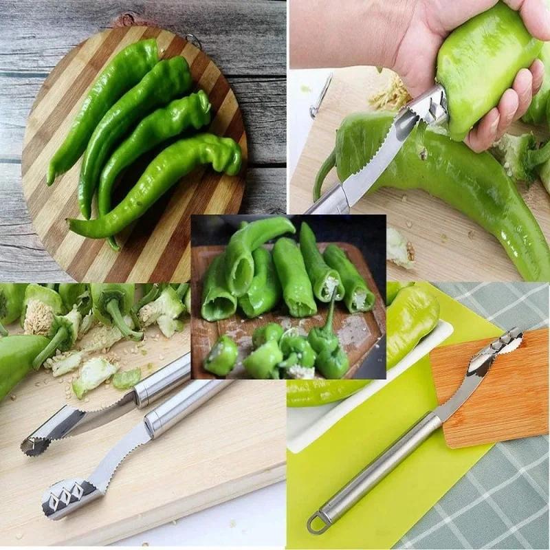 Stainless Steel Chili Seed Remover Sharp Rotating Serrations Green Pepper Core Removed Household Kitchen Tools