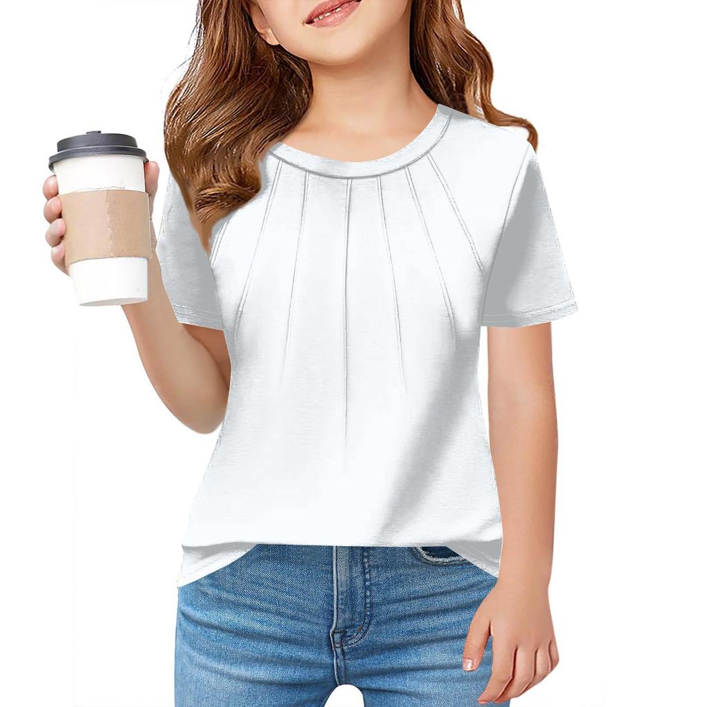 Children Fold A T-shirt Girl Summer Fashion Round Collar Jacket With Short Sleeves