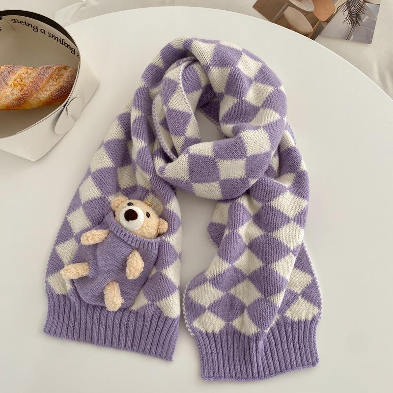 Cute Bear Short Knitted Handmade DIY Scarf Women's Winter Warm Versatile Student Wool Scarf