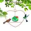 Heart-Shaped Hummingbird Feeder Hanging Water Feeder with Perch Colorful Glass Bottle Wire