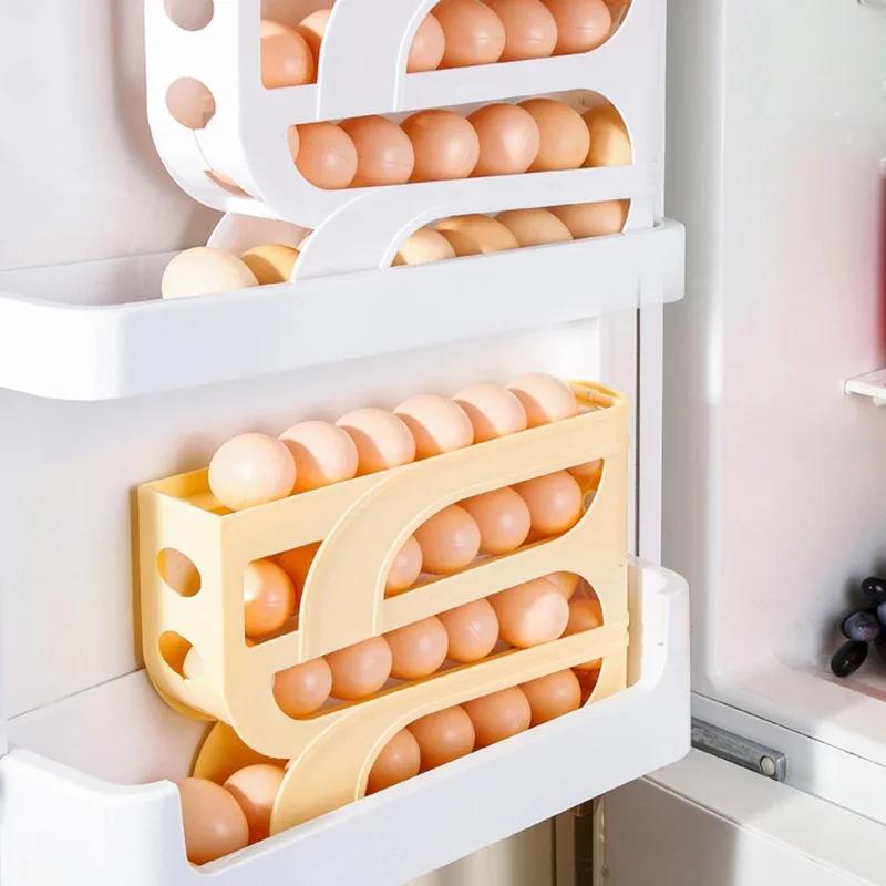 4-layer Automatic Rolling Egg Large Capacity Organizer Box Refrigerator Side Door Egg Box Space Saving Household Kitchen Dedicated
