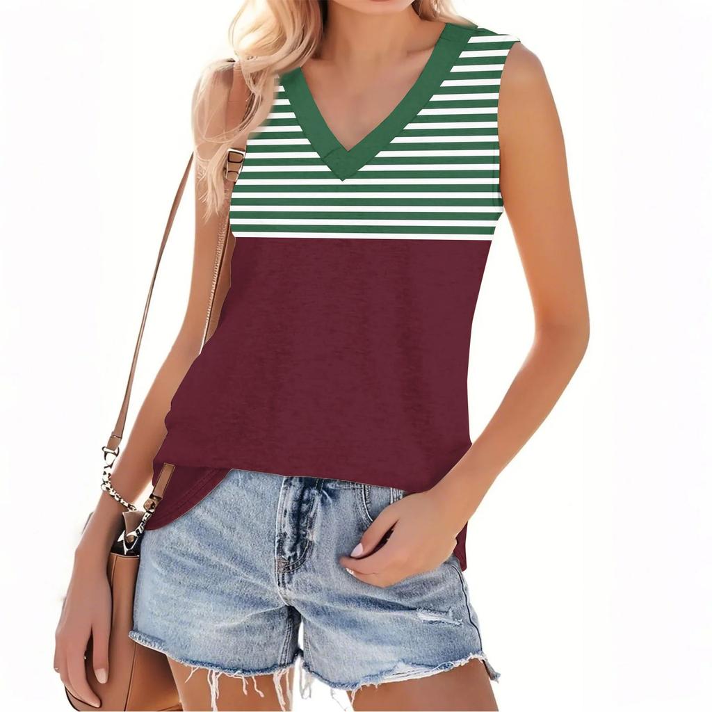 Women's Fashion Casual Daily Versatile Striped Texture Slim Fit Summer Vest Top