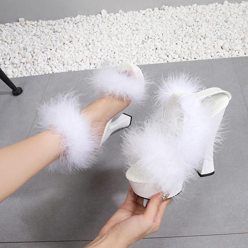 Женская обувь на высоком каблуке для ночного клуба, однотонная обувь на толстом каблуке из норки, Fairy Catwalk, серия 1106, каблук 14 см, платформа 4 см, LFD