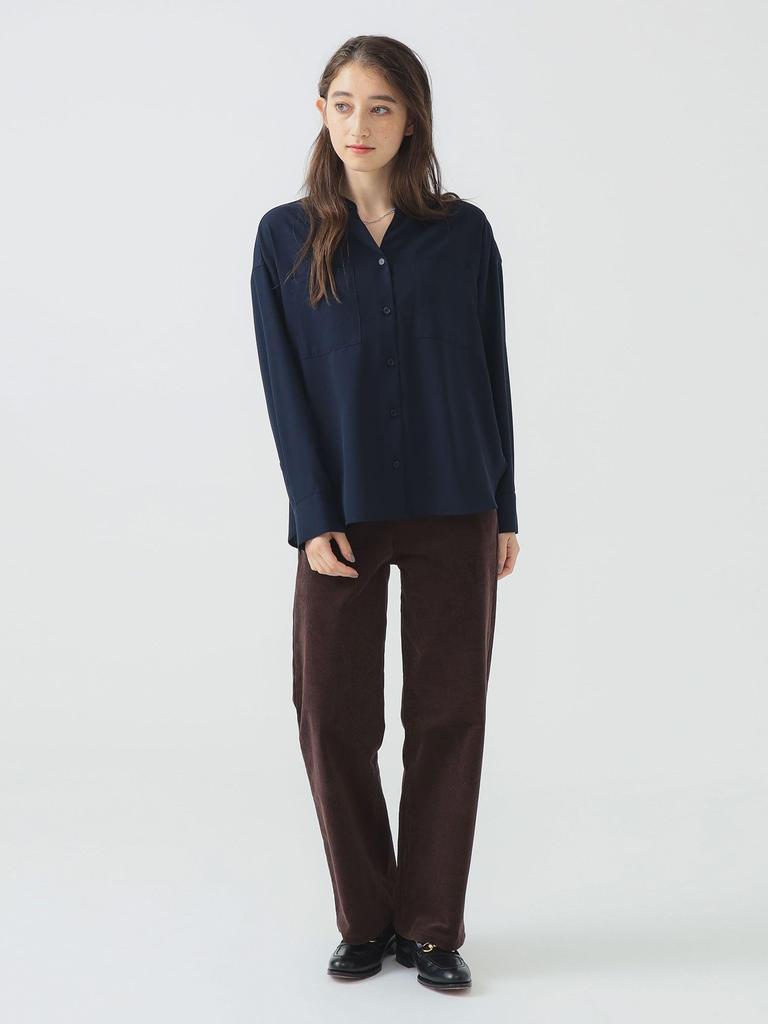 B:MING LIFE STORE by BEAMS Women's Washable Drape Shirt Blouse (Sizes S-M) Navy