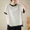 Летняя женская одежда Короткая спереди Длинная сзади Свободная утягивающая блузка Контрастная по цвету футболка Женский топ