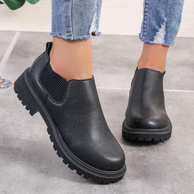 2024 Горячая Распродажа Обувь Женская Один Удар Женские Ботинки Осень Круглый Носок Однотонные Короткий Голенище Низкий Каблук Большой Размер Телесные Ботинки Zapatos