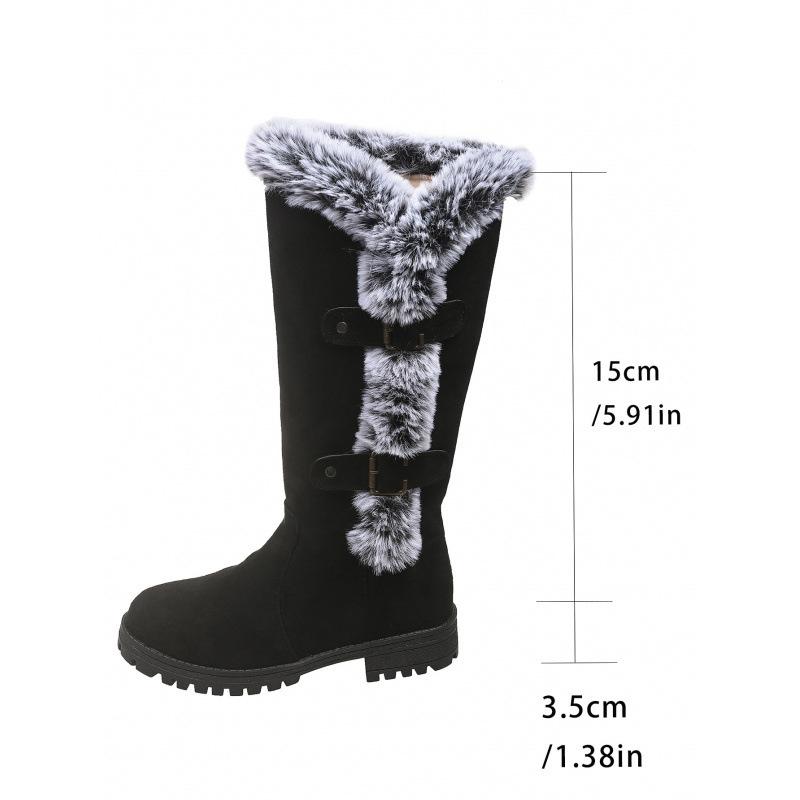 Women's Large Size Soft Sole Winter Warm Anti-slip Fur One Snow Boots Padded Lined Ankle Boots Waterproof Outdoor Sports Boots Cotton Boots