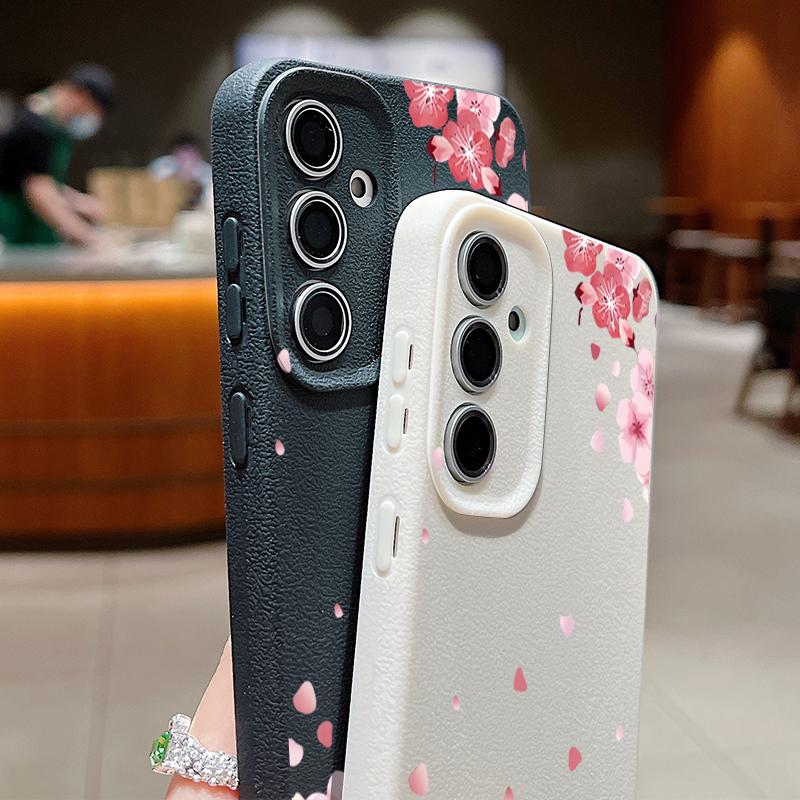 Для Samsung S25 Ultra S24 FE S23 S22 A56 A36 A16 A15 A55 чехол с рисунком в виде цветка сакуры тонкий мягкий чехол из ТПУ с текстурой из кожи противоударный матовый чехол для телефона
