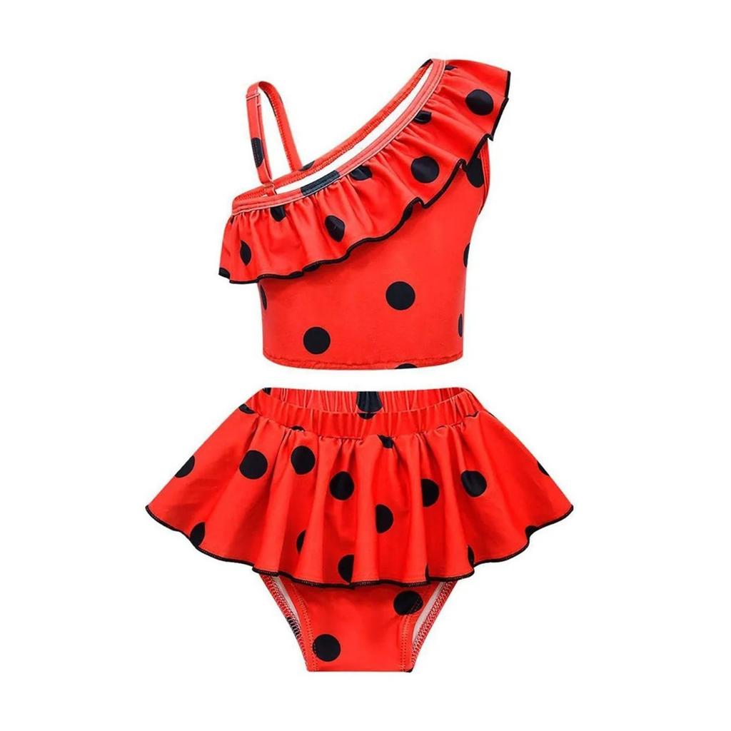 Girls Red & Black Polka Dots Bathing Suit Bikini Swimsuit Swimwear