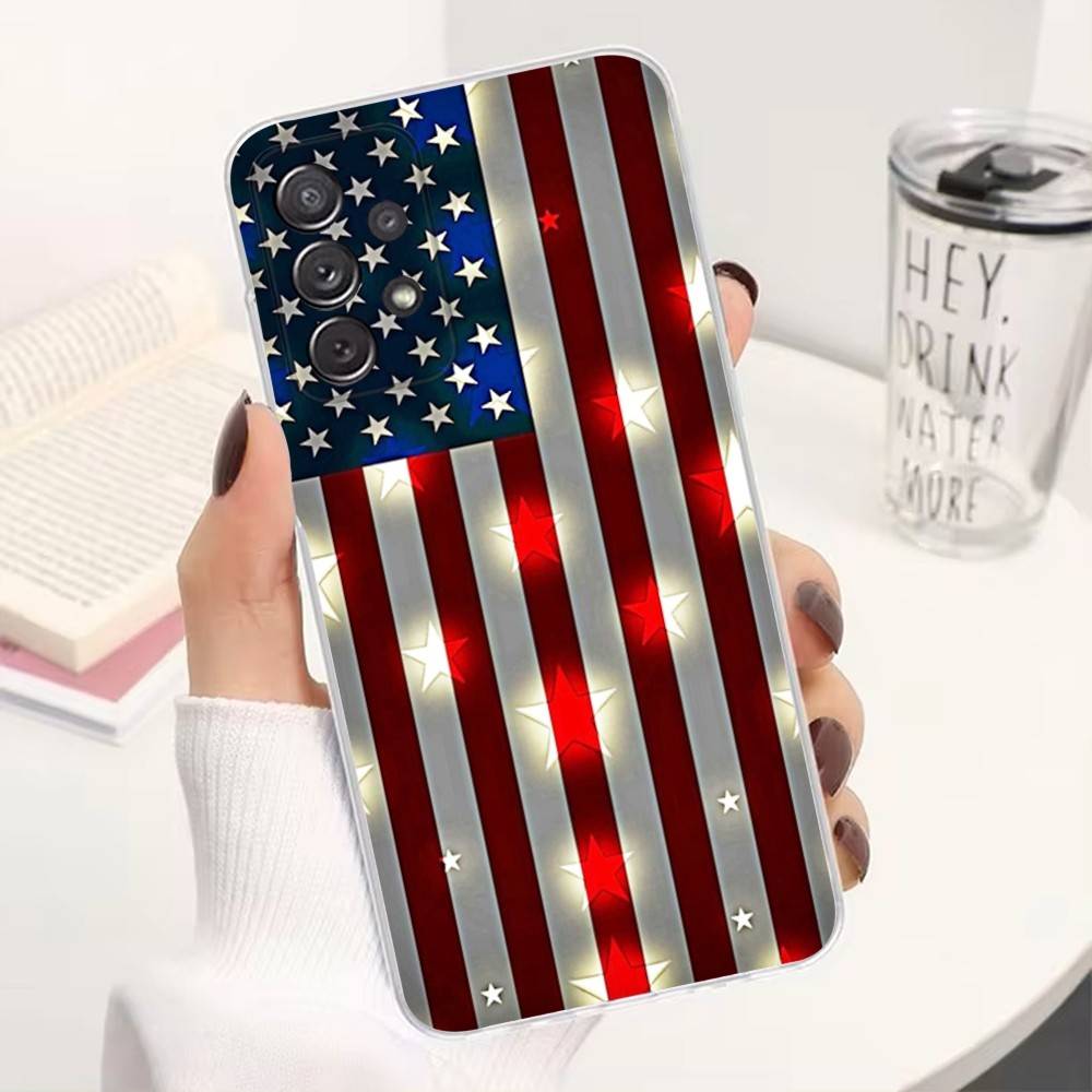 Americans Flag Great Phone Case For Samsung Ultra,FE,A30,71,51,S9,10,20,Lite, S22,23,21,PIus,Transparent, Silicone