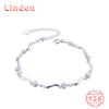 Lindon Women Zircon 925 Sterling Silver Jewelry Geometric Bead Chain Link Bracelet Fashion Fine Wedding Gift for Girlfriend