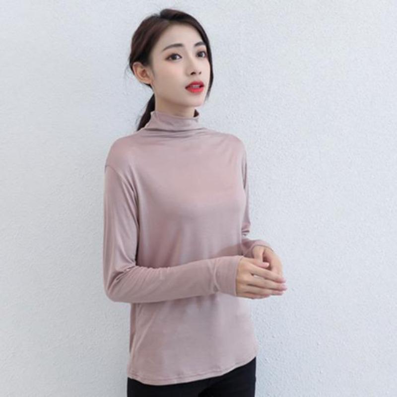 Водолазка с длинным рукавом Футболки женские Топ Осень Зима Однотонные Свободные Модальные Футболки Топ