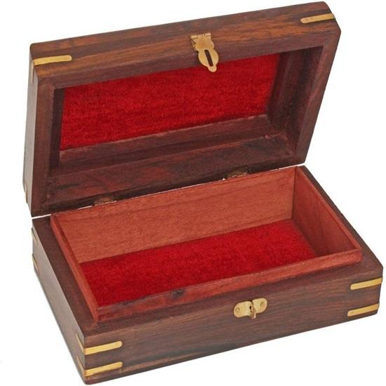 20.32 Cm Wooden Jewellery Keepsake Storage Box With Hand Carved Floral Design And Brass Inlay On Lid Decorative Gifts
