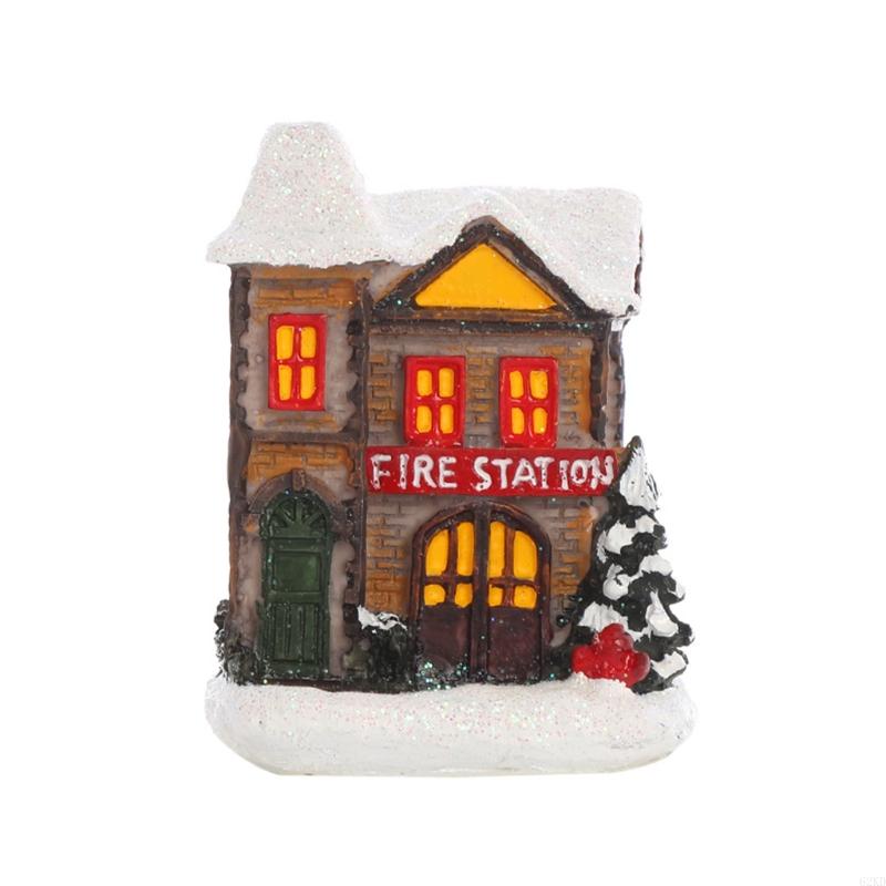 62KD Christmas LED Lighted Miniature Snow House Resin Ornament Village Scene Battery Operated Luminous Figurine Xmas Decor