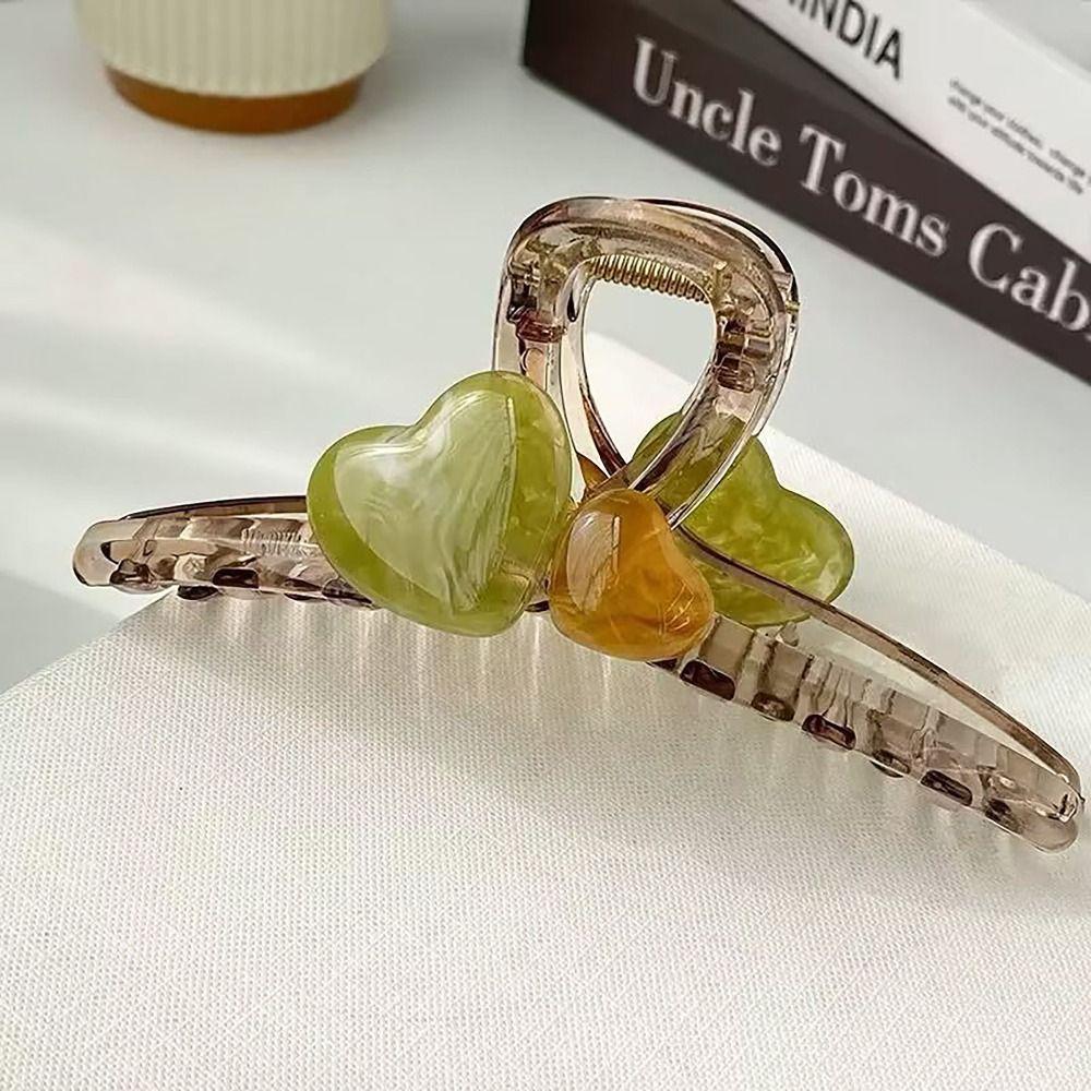 High Elastic Hair Clip Jelly Color Shark Clip Sweet Love Heart Hairpin Women