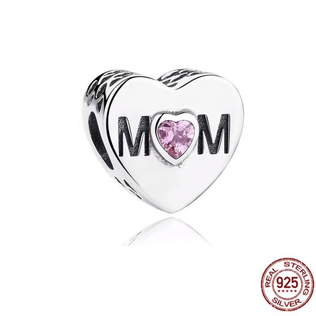 Аутентичные стерлингового серебра 925 пробы Love You Mom Heart Шарм из бисера подходит для милого модного браслета ювелирных украшений в подарок для женщин