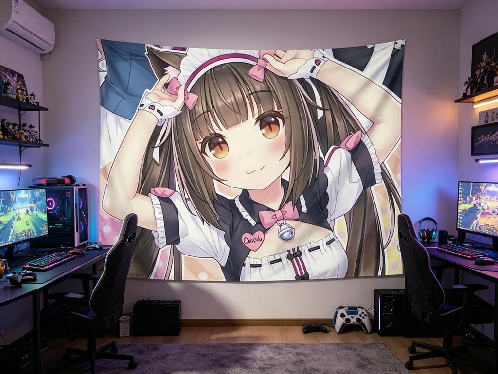 1 шт. Декоративный гобелен Nekopara Аниме Чокола Девушка-кошка Тематический настенный подвесной Декоративная ткань для стены Милый дизайн персонажа Горничная с кошачьими ушками
