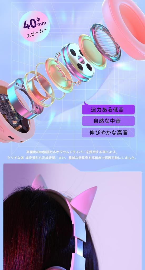 Bluetooth 5.3 Cat Ear Headphones, Over-Ear Headphones, Headphones with LED, Glitter, Rainbow Color Conversion, Bluetooth 5.3 Wireless, with