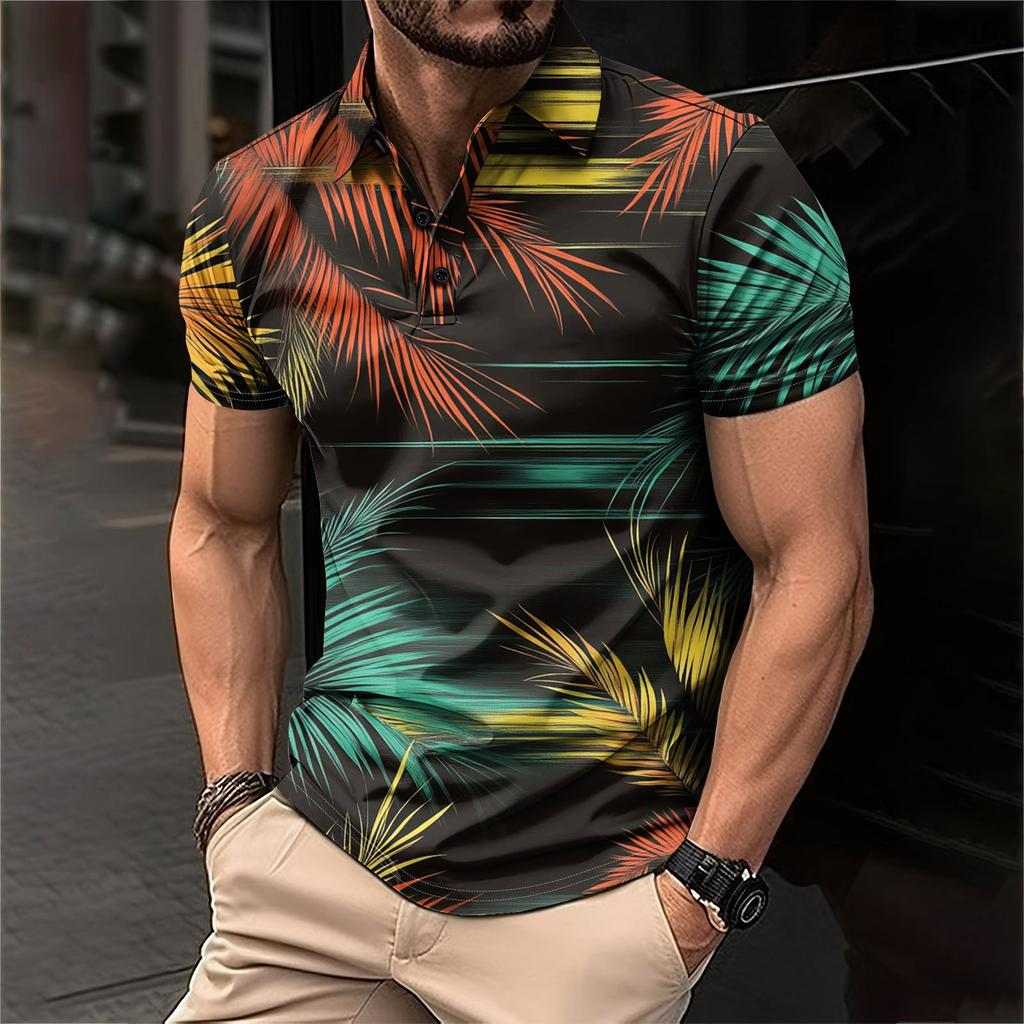 Мужская рубашка для гольфа с гавайским принтом, повседневная спортивная, с V-образным вырезом и коротким рукавом