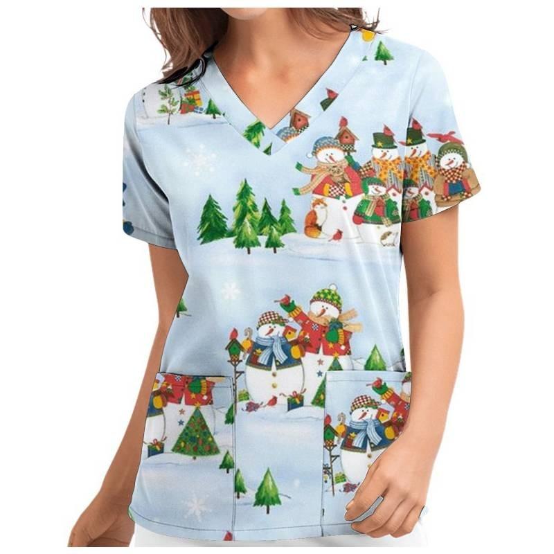 Женские рождественские скрабы с принтом, униформа, медицинские топы, рубашка с цветами, одежда