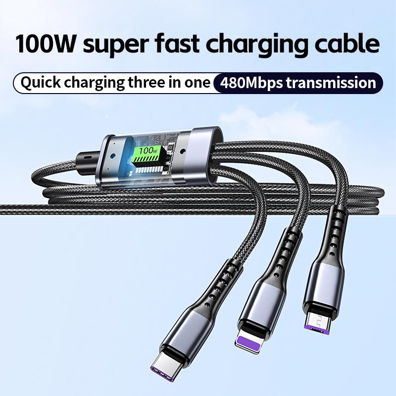 3 в 1 100 Вт прозрачный кабель для быстрой зарядки Type C Usb Micro для iPhone Samsung Huawei Xiaomi Pilot Lamp Charger Usb C