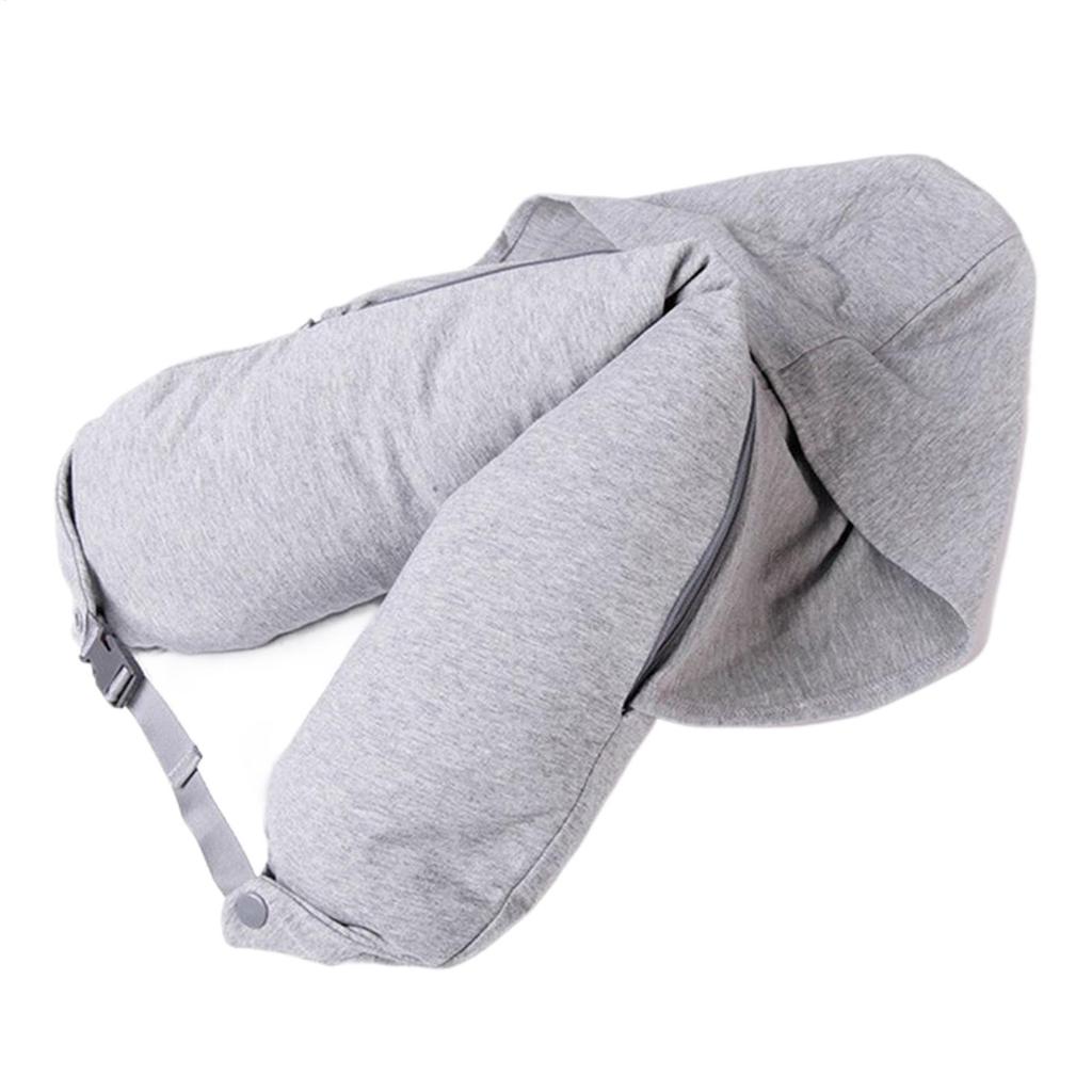 Neck Pillow Airplane Stuffable Travel Neck Pillow with Hood Fillable Storage Bag for Sleeping Home Car Plane Hotel Camping